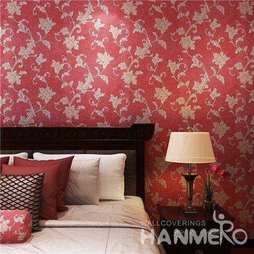 HANMERO Red Modern Embossed Floral PVC Bedroom Wallpaper