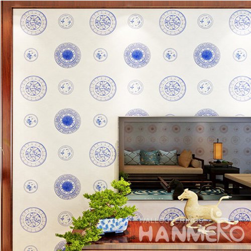 HANMERO Chinese Style Modern Royal Blue Modern Vinyl Wallpaper For Living Room