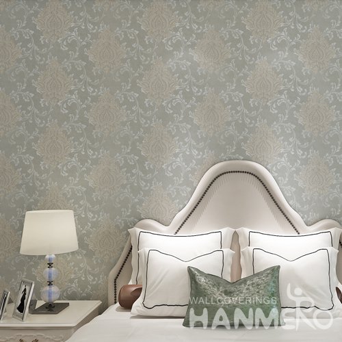 HANMERO Light Green Roll PVC Embossed Floral Wallpaper For Bedrooms