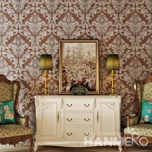 HANMERO European Brown Silver Floral Vinyl Embossed Decorative Wallpaper