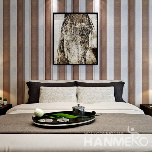 HANMERO Brown And Silver PVC Stripe Pattern Embossed Wallpape For Room