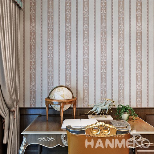 HANMERO Vinyl European Stripe And Floral Brown Living Room Bedroom Wallpaper
