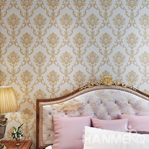 HANMERO Gold And White European Vinyl Embossed Floral Wallpaper For Home Decoration