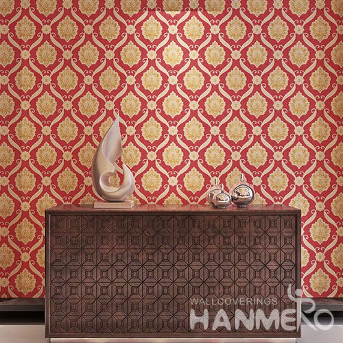 HANMERO Bright Red And Gold European Flower Designs Vinyl Embossed Wallpaper