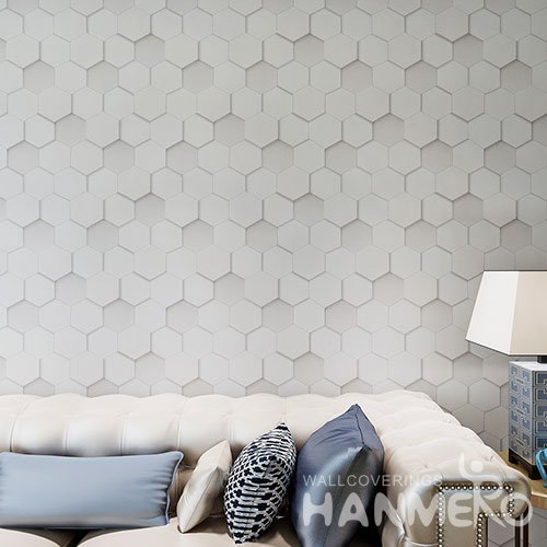 HANMERO Light Grey PVC 3D Geometric Wallpaper For House Room