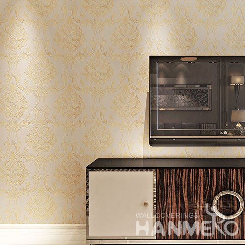 HANMERO European Floral PVC Gold Embossed Wallpaper For Bedroom