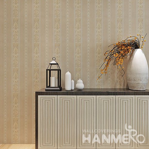 HANMERO Coffee Brown Flowers And Stripes Embossed PVC Bedroom Wallpaper