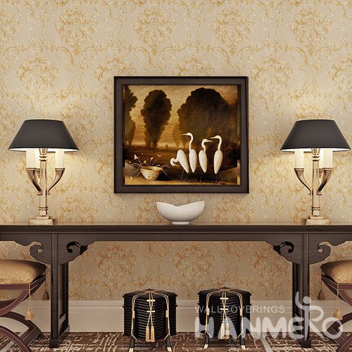 HANMERO European Golden Flower Vinyl Bedroom Wallpaper Embossed