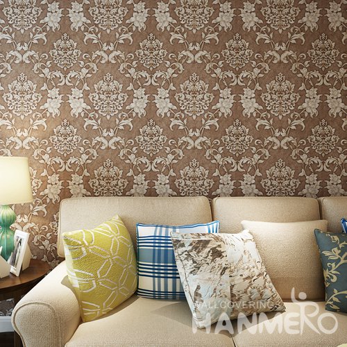 HANMERO PVC Chocolate Brown European Floral Embossed Wallpaper For Bedrooms