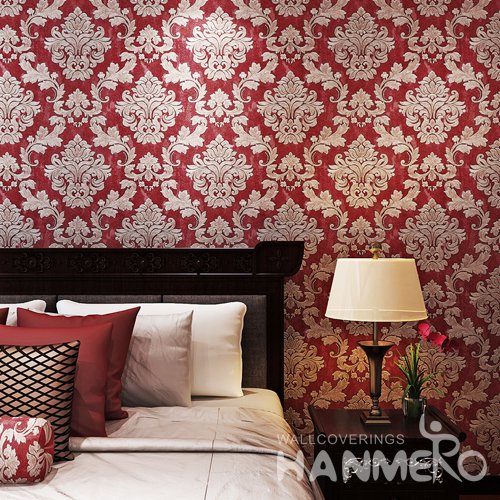 HANMERO Classic Wine Red Damask Embossed Wallpaper With PVC Material