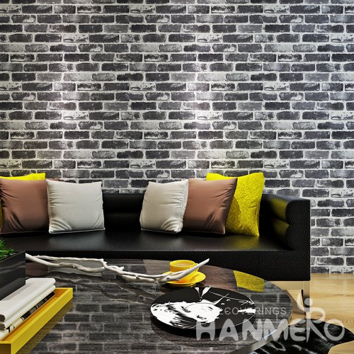 HANMERO Retro 3D Black Brick Wallpaper With Vinyl Embossed For Home