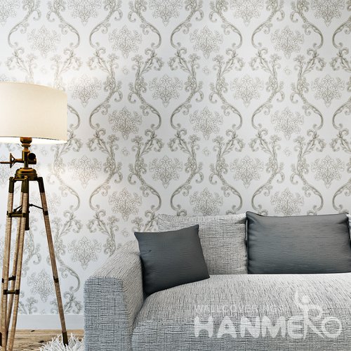 HANMERO Silver Black European PVC Embossed Floral Wallpaper For Bedding Room