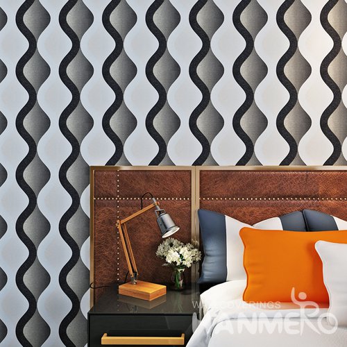 HANMERO Black And White Geometric Wave Pattern PVC Modern Wallpaper