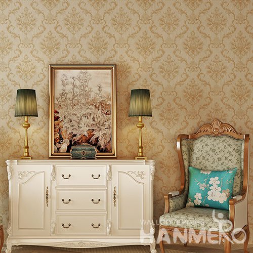 HANMERO Champagne Gold Flowers Embossed Cheap PVC Wallpaper For Home