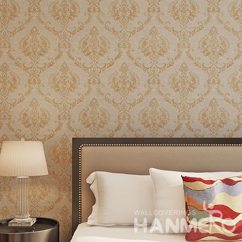 HANMERO Gold Brown Florals Waterproof Easy Washable Vinyl Embossed Wallpaper