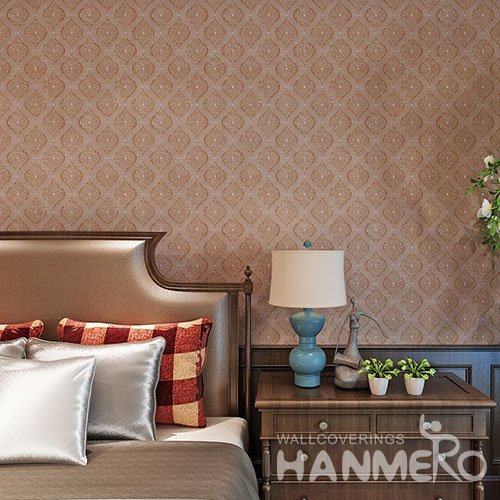 HANMERO Deep Brown PVC European Glitter Embossed Wallpaper With SGS Test