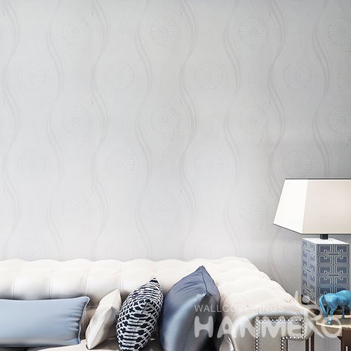 HANMERO PVC White And Grey Geometric Flower Embossed Modern Wallpaper