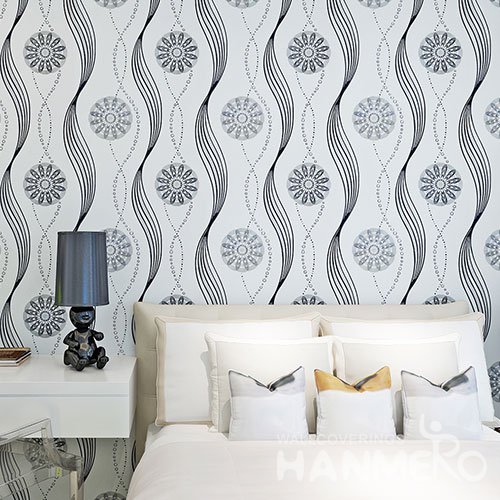HANMERO Modern Geometric Flower Black And White PVC Removable Wallpaper