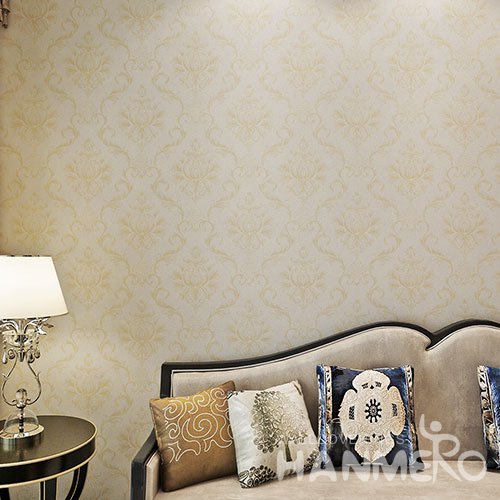 HANMERO Champagne Gold European Flowers PVC Bedroom Embossed Wallpaper
