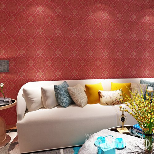 HANMERO Chinese Red Bright Floral Roll Eruopean PVC Wallpaper