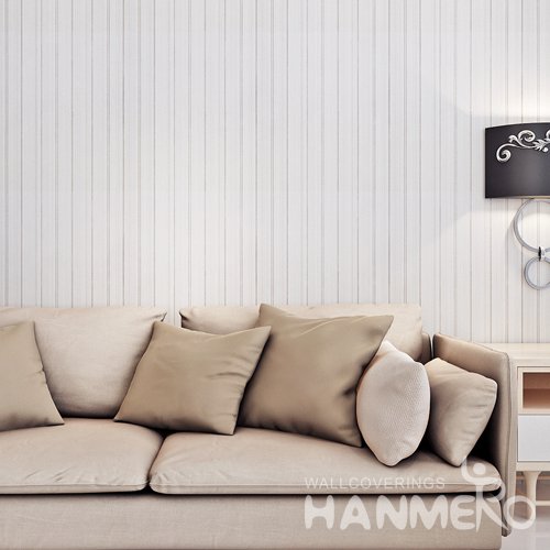 HANMERO White Modern Simple Removable PVC Embossed Stripped Wallpaper