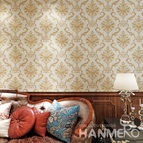 HANMERO Luxury European Large Floral PVC Embossed Golden Wallpaper