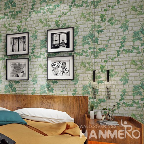 HANMERO Modern Imitation Brick Green White Peel and Stick Wall paper Removable Stickers