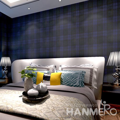 HANMERO Modern Check Deep Blue And White Peel and Stick Wall paper Removable Stickers