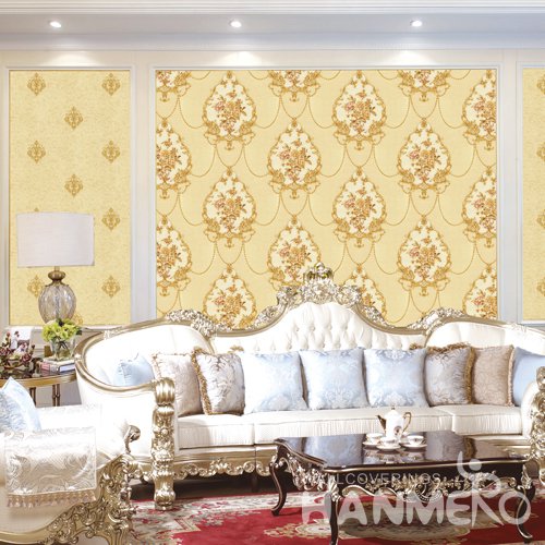 HANMERO Yellow European Embossed Vinyl PVC Wallpaper Home Decor