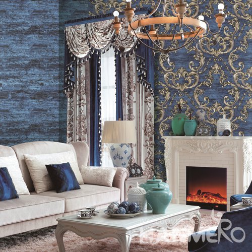 HANMERO European Blue Embossed Vinyl PVC Wallpaper Home Decor