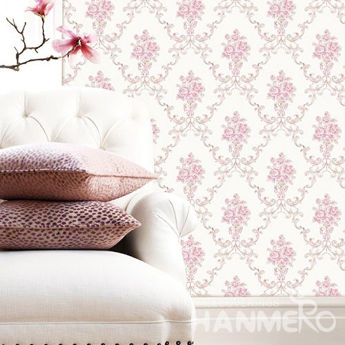 HANMERO Modern Pink And White Embossed Vinyl Wall Paper Murals 0.53*10M/roll Home Decor