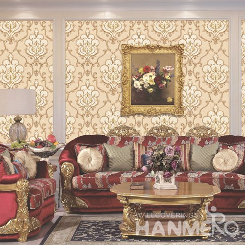 HANMERO Gold European Embossed Vinyl PVC Wallpaper 1.06*15.6M/Roll Home Decor