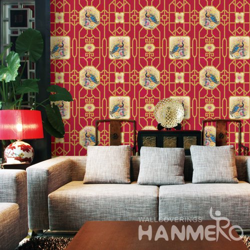 HANMERO Chinese Red Embossed Vinyl Wall Paper Murals 0.53*10M/roll Home Decor