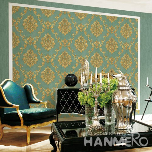 HANMERO Eurppean Green Embossed Vinyl Wall Paper Murals 0.53*10M/roll Home Decor