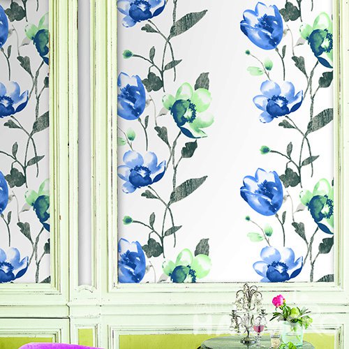Hanmero Pastoral Blue Floral Printed Vinyl Wallpaper 0.53*10M/Roll For Room Decoration