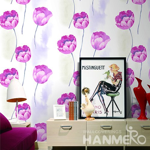 Hanmero Pastoral Purple Floral Printed Vinyl Wallpaper 0.53*10M/Roll For Room Decoration