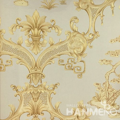 Hanmero Home Decoration Gold Floral Classic Vinyl Embossed Wallpaper 0.53*10M/Roll