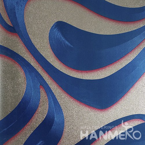 HANMERO PVC Modern Geometric Curve Blue Metallic Wallpaper For Interior Wall Decor