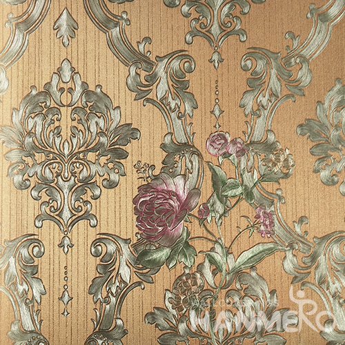HANMERO PVC European Flowers Yellow Metallic Wallpaper For Interior Wall Decor