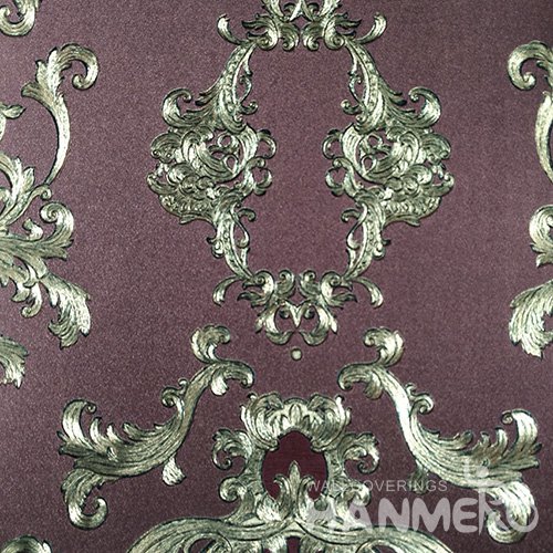 HANMERO PVC European Floral Dark Purple Metallic Wallpaper For Interior Wall Decor