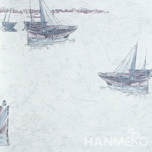 HANMERO European Vinyl Embossed Boat Blue Wallpaper For Bedding Living Room