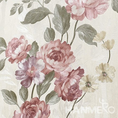 HANMERO Standard Floral PVC Wallpaper Pastoral Pink  0.53*10M/Roll For Room Wall