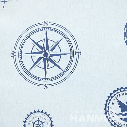 HANMERO Standard Compass PVC Wallpaper Modern Blue  0.53*10M/Roll For Room Wall