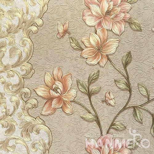 HANMERO Hot Selling 1.06*15.6M/Roll Pastoral PVC Embossed Multicolor Floral Home Decorative Wallpaper