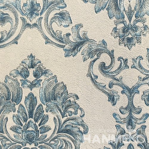 HANMERO Hot Selling 1.06*15.6M/Roll European PVC Embossed Blue Floral Home Decorative Wallpaper