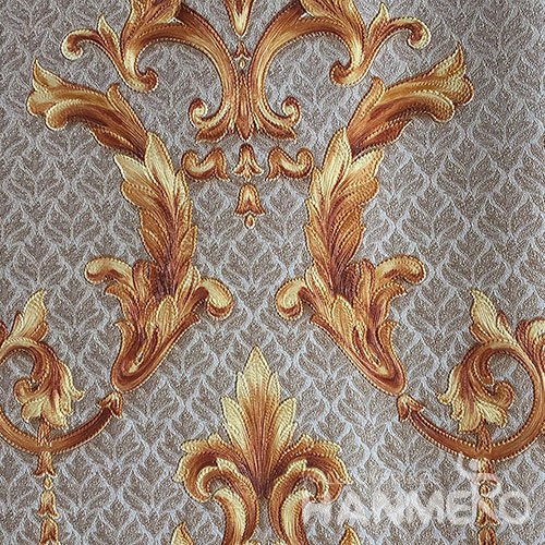 HANMERO Brand New Italian Design European PVC Embossed Grey And Brown Floral Home Wallpaper