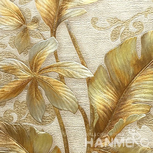 HANMERO Standard PVC Material Modern Style  0.53*10M/Roll Gold Floral Wallpaper For Room