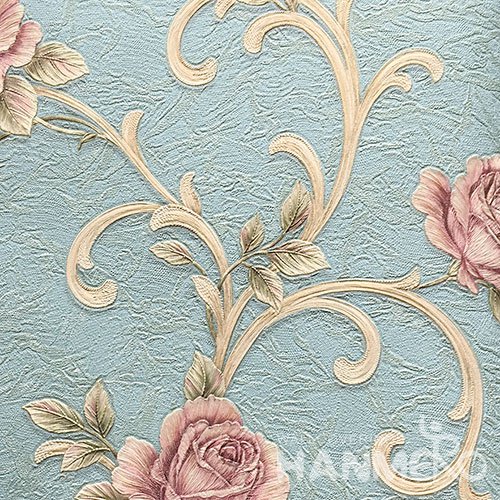 HANMERO Standard PVC Material Pastoral Style  0.53*10M/Roll Blue Floral Wallpaper For Room