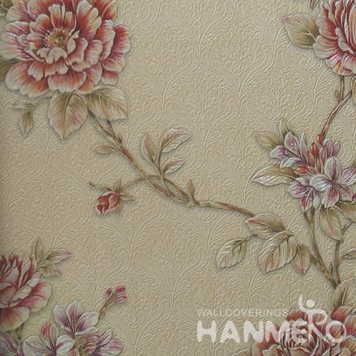 HANMERO Standard PVC Material Pastoral Style  0.53*10M/Roll Red Floral Wallpaper For Room