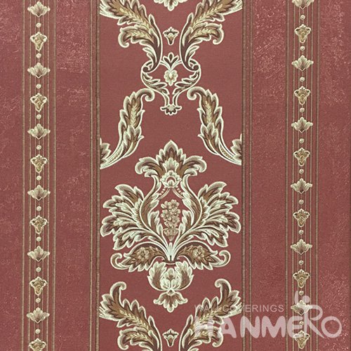 HANMERO 0.53*10M/Roll European PVC Embossed Wallpaper With Red Damask For Wall